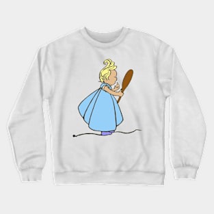 cute little girl blue dress looking in mirror Crewneck Sweatshirt